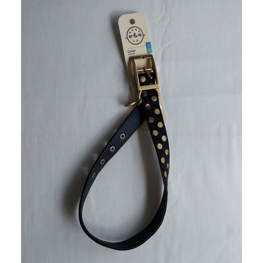 Bond & Co‎ Black Gold Polka Dot Large L XL Metallic Adjustable Belt Buckle NWT